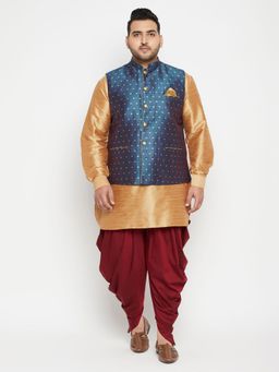 Vastramay - Men Rose Gold Silk Blend Jacket Kurta Pyjama