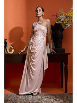 BABITA M - Pink One-Shoulder Drape Gown
