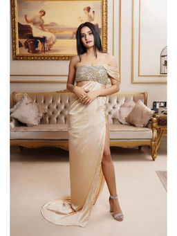 Label Simran Kochher - Beige Alluring Carpet Gown