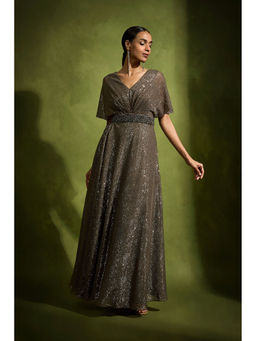 BABITA M - Brown Sequin Embellished Gown