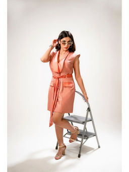 Label Simran Kochher - Peach Sunset Spark Mini Dress with Belt (Set of 2)