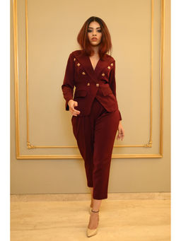Label Simran Kochher - Burgundy Business Of Fashion Co-Ord (Set of 2)