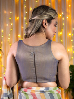 I LOVE SAREES - Mauve Grey Round Neck Blouse