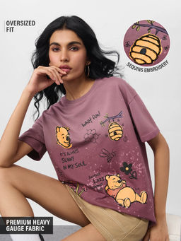 The Souled Store - Purple Printed Oversized Fit T-Shirt