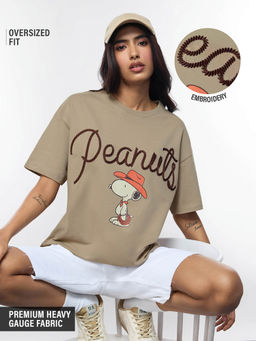 The Souled Store - Beige Embroidered Oversized Fit T-Shirt