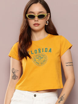 DILLINGER - Yellow Printed Regular Fit T-Shirt