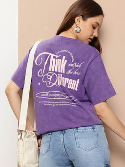 Difference of Opinion - Purple Printed Oversized Fit T-Shirt