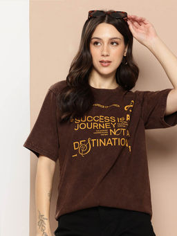 Difference of Opinion - Brown Printed Oversized Fit T-Shirt