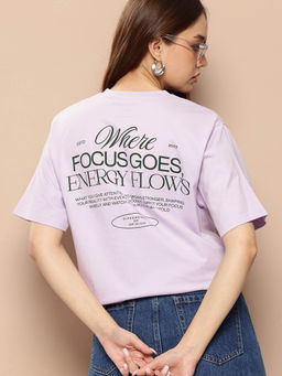 Difference of Opinion - Lavender Printed Oversized Fit T-Shirt