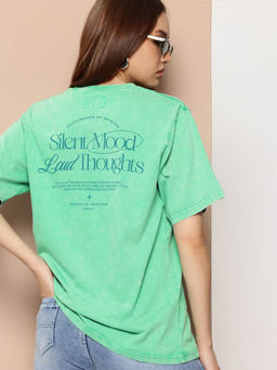 Difference of Opinion - Green Printed Oversized Fit T-Shirt