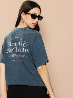 Difference of Opinion - Navy Blue Printed Oversized Fit T-Shirt