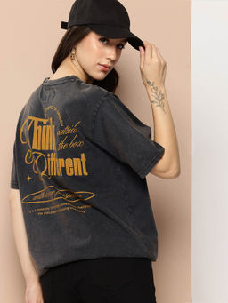 Difference of Opinion - Charcoal Printed Oversized Fit T-Shirt