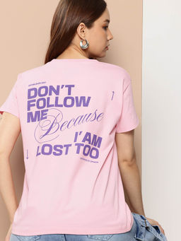 Difference of Opinion - Pink Printed Boxy Fit T-Shirt