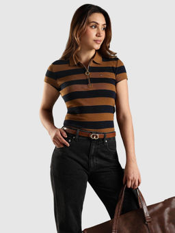 Tommy Hilfiger - Brown Stripes Slim Fit Polo T-Shirt