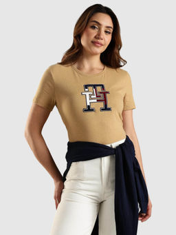 Tommy Hilfiger - Beige Embroidered Regular Fit T-Shirt