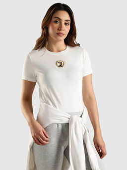 Tommy Hilfiger - White Embroidered Regular Fit T-Shirt