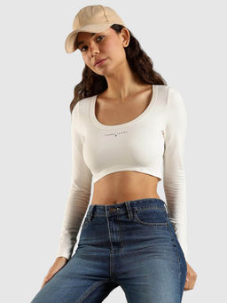 Tommy Hilfiger - White Solid Regular Fit Crop Top