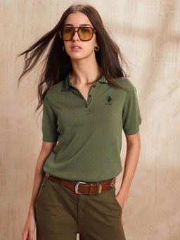 U.S. POLO ASSN. - Olive Solid Relaxed Fit Polo T-Shirt