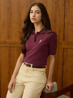 U.S. POLO ASSN. - Purple Solid Regular Fit Polo T-Shirt