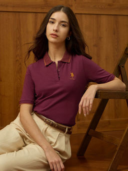 U.S. POLO ASSN. - Purple Solid Regular Fit Polo T-Shirt