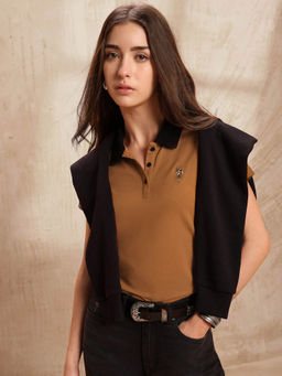 U.S. POLO ASSN. - Brown Solid Regular Fit Polo T-Shirt