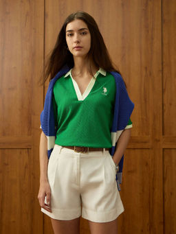 U.S. POLO ASSN. - Green Self Design Regular Fit Polo T-Shirt