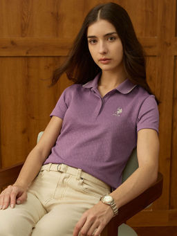 U.S. POLO ASSN. - Purple Self Design Regular Fit Polo T-Shirt