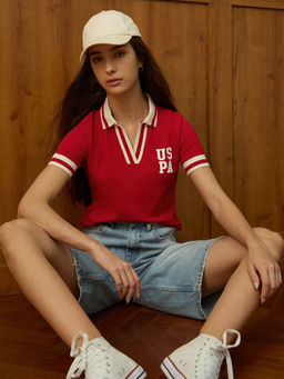 U.S. POLO ASSN. - Red Solid Regular Fit Polo T-Shirt