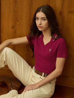 U.S. POLO ASSN. - Magenta Solid Regular Fit Polo T-Shirt