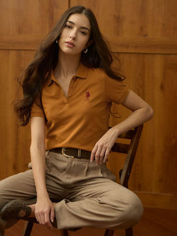 U.S. POLO ASSN. - Orange Solid Regular Fit Polo T-Shirt