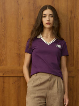 U.S. POLO ASSN. - Purple Solid Regular Fit Polo T-Shirt