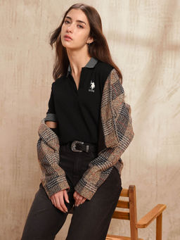 U.S. POLO ASSN. - Black Solid Boxy Fit Polo T-Shirt