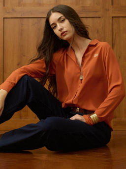 U.S. POLO ASSN. - Orange Solid Regular Fit Shirt