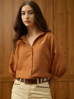 U.S. POLO ASSN. - Brown Solid Regular Fit Shirt