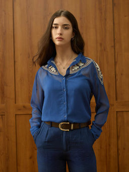 U.S. POLO ASSN. - Blue Embroidered Regular Fit Shirt