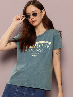 DILLINGER - Blue Printed Boxy Fit T-Shirt