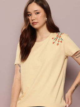 DILLINGER - Beige Embroidered Boxy Fit T-Shirt