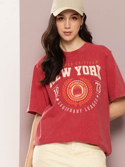 DILLINGER - Red Printed Oversized Fit T-Shirt