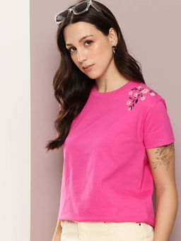 DILLINGER - Pink Embroidered Regular Fit T-Shirt