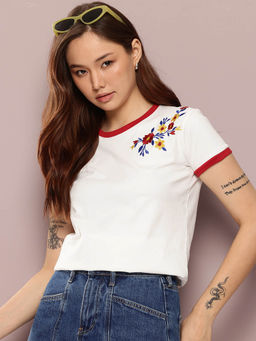 DILLINGER - Off White Embroidered Regular Fit T-Shirt