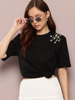 DILLINGER - Black Embroidered Oversized Fit T-Shirt