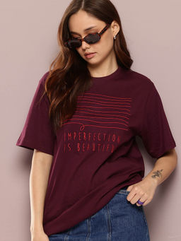 DILLINGER - Wine Embroidered Oversized Fit T-Shirt