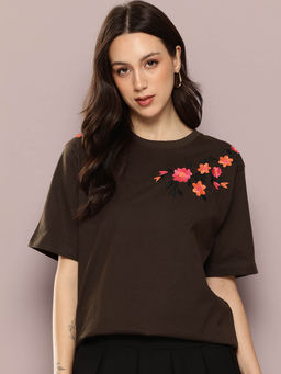 DILLINGER - Brown Embroidered Oversized Fit T-Shirt