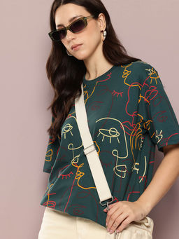 DILLINGER - Teal Printed Oversized Fit T-Shirt