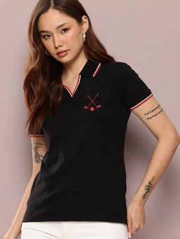 DILLINGER - Black Embroidered Regular Fit Polo T-Shirt