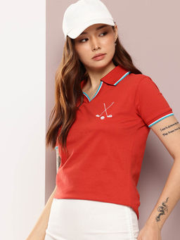 DILLINGER - Red Embroidered Regular Fit Polo T-Shirt