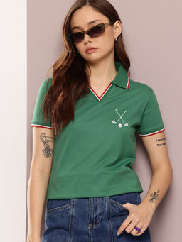 DILLINGER - Green Embroidered Regular Fit Polo T-Shirt