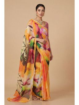 Zari Jaipur - Digital Print Chiffon Saree-Orange