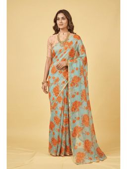 Zari Jaipur - Printed Chiffon Saree -Green