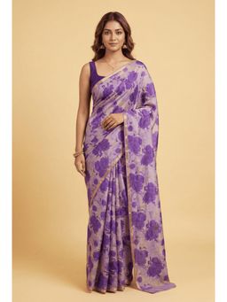 Zari Jaipur - Printed Chiffon Saree -Purple